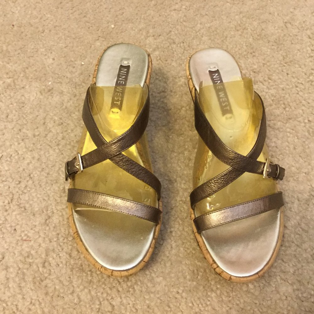 NINE WEST Kairio Ancien Tea wedge sandals 6.5 M